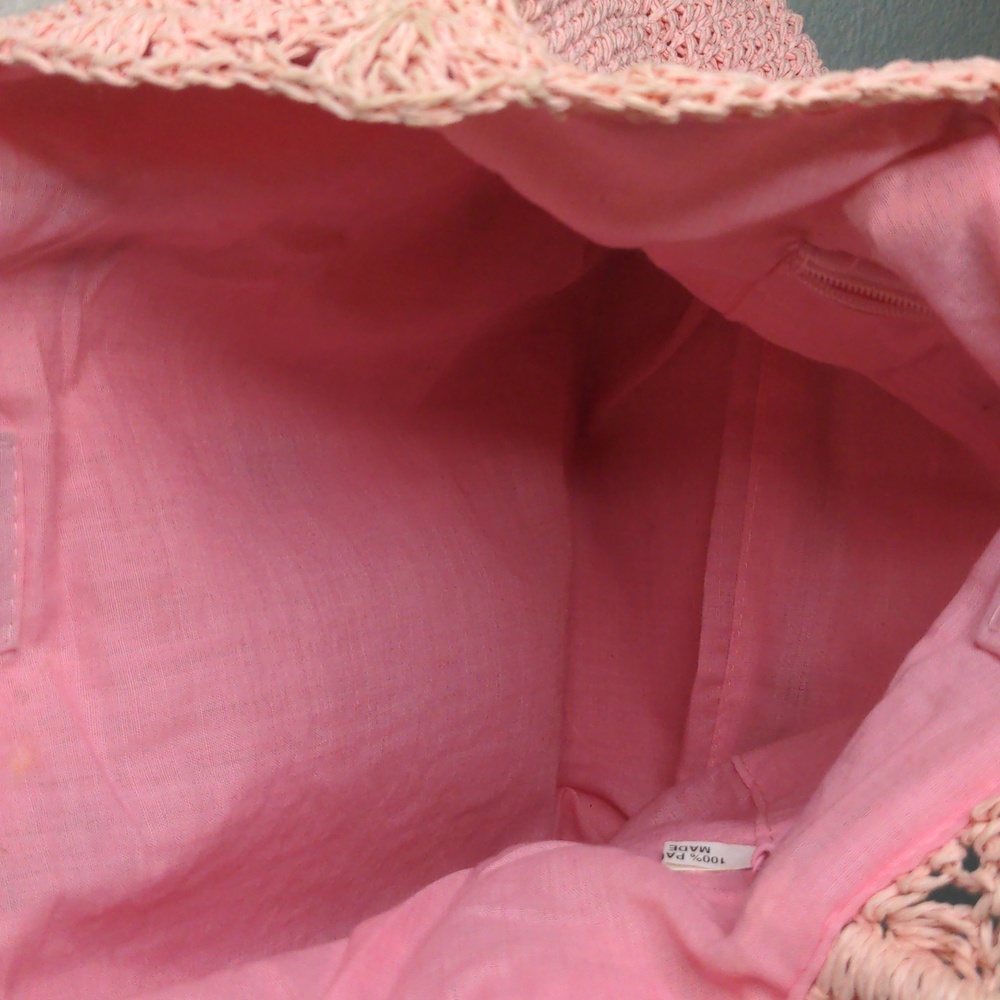 Vintage Charter Club Pink Straw Bag Purse Flower Buds Summer Cottagecore - Picture 10 of 12